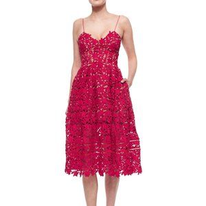 Self-Portrait Red Azaelea Lace Midi Dress, Size 8